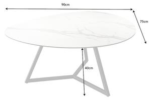 Keramický konferenčný stolík Paquita 90 cm biely mramor