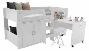 Detská poschodová posteľ so stolíkom FUNNY | biela/sivá