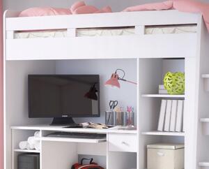 Detská poschodová posteľ so stolíkom UNIT | biela/sivá