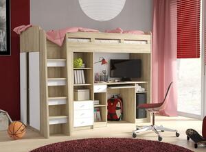Detská poschodová posteľ so stolíkom UNIT Farba: Biela / strieborná