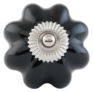 Clayre & Eef Keramická úchytka kvetina čierna - Ø 4 cmm