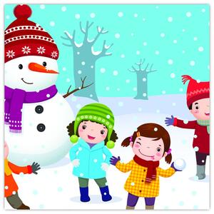 Obraz detí na snehu (Obraz 30x30cm)