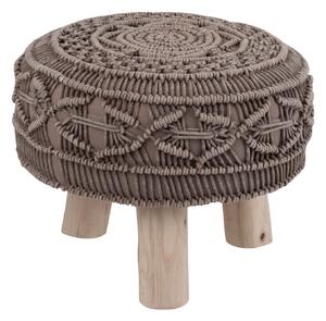 Bavlnený sedák macramé taupe na drevených nôžkach - Ø 40 * 30cm