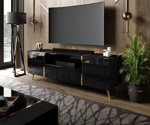 TV STOLÍK SANTINO NA NOŽIČKÁCH ČIERNY LESK / ZLATÝ 158 cm