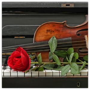 Obraz husle a ruže na klavíri (Obraz 30x30cm)