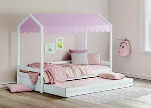 Domčeková posteľ so strieškou a úložným priestorom Fairy II - biela/ružová
