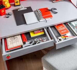 Písací stôl Fittipaldi - červená/šedá