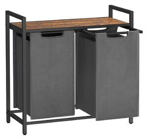 Kôš na bielizeň s 2 priehradkami, kôs na prádlo, 2 x 46 l, sivý