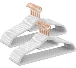 Zamatové vešiaky, sada 30 ks, s rose gold háčikmi, farba biela