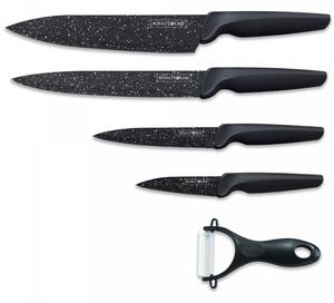 4-dielna súprava nožov s mramorovým povrchom a keramickou škrabkou Royalty line RL-MB4 / čierna