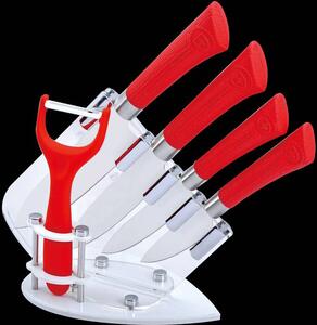 6-dielna súprava nožov so škrabkou a stojanom Royalty Line RL-CW5STR / červená