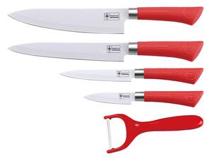 6-dielna súprava nožov so škrabkou a stojanom Royalty Line RL-CW5STR / červená