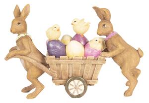 Clayre & Eef Dekorácia králiky s vozíkom - 21 * 6 * 14 cm