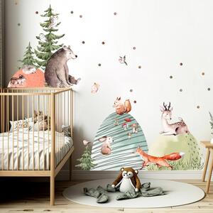 INSPIO-textilná prelepiteľná nálepka - Nálepky do detskej izby - Lesné zvieratká a kopce