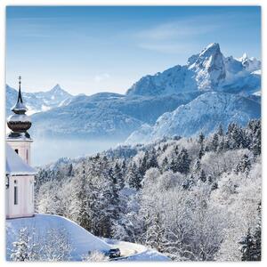 Kostol v horách - obraz zimnej krajiny (Obraz 30x30cm)
