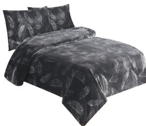 Jahu Dvojdielna posteľná bielizeň / mikroplyš / 70 x 90 cm / 140 x 200 cm / 100 % polyester / 240 g/m² / motív peria / tmavosivá