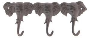Hnedý nástenný liatinový vešiak s háčikmi Elephants - 29*3*12 cm