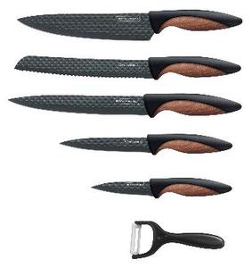 5-dielna súprava kuchynských nožov s nepriľnavým povrchom a škrabkou Royalty Line RL-DC5D / čierna/medená