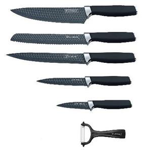 5-dielna súprava kuchynských nožov s nepriľnavým povrchom a škrabkou Royalty Line RL-DC5A / čierna/strieborná
