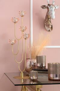 Zlatý kovový svietnik na 5 sviečok s ružovými svietniky - 22 * ​​20 * 65cm