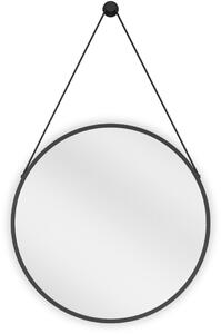 Mexen String, okrúhle kúpeľňové zrkadlo na pásiku 50 cm, farba rámu čierna matná, 9854-050-050-000-70