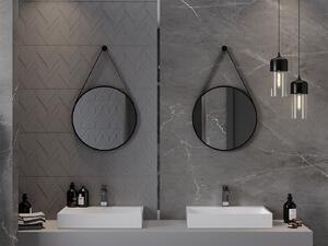 Mexen String, okrúhle kúpeľňové zrkadlo na pásiku 50 cm, farba rámu čierna matná, 9854-050-050-000-70