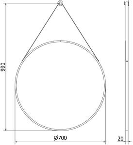 Mexen String, okrúhle kúpeľňové zrkadlo na pásiku 70 cm, farba rámu čierna matná, 9854-070-070-000-70
