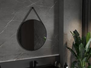 Mexen String, okrúhle kúpeľňové zrkadlo na pásiku 80 cm, farba rámu čierna matná, 9854-080-080-000-70