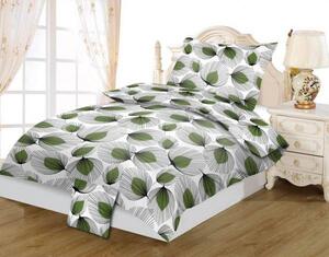 Cotton House 3-dielna posteľná bielizeň Dita / 70 x 90 cm / 140 x 200 cm / 120g/m2 / 100% bavlna / zelené listy / biela