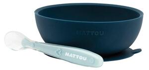 NATTOU Set jedálenský silikonový 2 ks miska a lyžička modrý bez BPA 877145