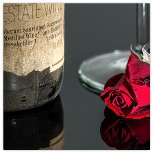 Červená ruža na stole - obrazy do bytu (Obraz 30x30cm)