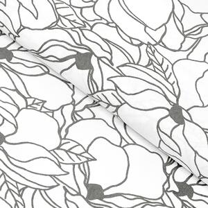Goldea hranatý obrus 100% bavlnené plátno - tmavo sivé kvety na bielom 120 x 160 cm