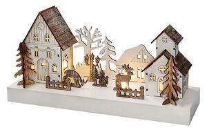 Solight LED vianočná dedinka, 34 x 17 cm, drevo, 4 LED, 2x AA