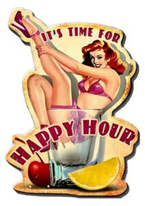 Kovová nástenná ceduľa Happy Hour - 32*1*45 cm - Clayre & Eef
