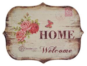 Nástenná kovová ceduľa s ružami Welcome Home - 33*25 cm - Ostatní