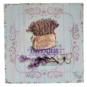 Modrá nástenná kovová ceduľa s levanduľou Lavander - 30*30 cm - Ostatní