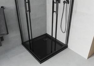 Mexen Rio, štvorcový sprchovací kút s posuvnými dverami 80 x 80 cm, 5mm číre sklo, čierny profil + čierna sprchová vanička, 860-080-080-70-00-4070B