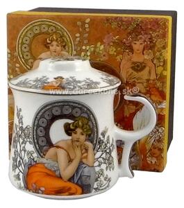 Šálka na čaj so sitkom Alfonso Mucha biela