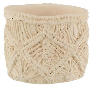 Béžový cementový kvetináč s drhaným vzorom Ibiza Macrame - Ø11*10 cm - J-Line by Jolipa