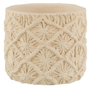Béžový cementový kvetináč s drhaným vzorom Ibiza Macrame - Ø18*17 cm - J-Line by Jolipa