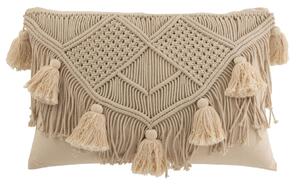 Béžový vankúš s drhaným vzorom a strapcami Macramé cosy - 47*16*36 cm - J-Line by Jolipa