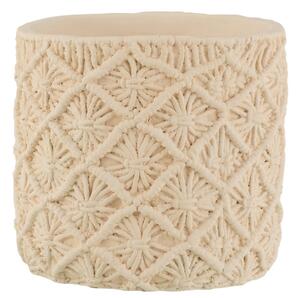 Béžový cementový kvetináč s drhaným vzorom Ibiza Macrame - Ø23*21 cm - J-Line by Jolipa