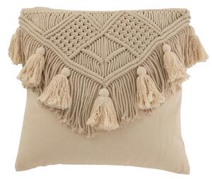 Béžový vankúš s drhaným vzorom a strapcami Macrame cosy - 45*17*45 cm - J-Line by Jolipa