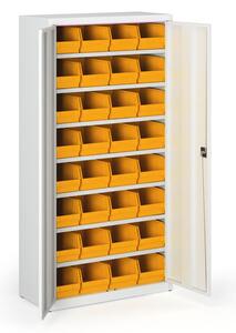 Skriňa s plastovými boxami BASIC - 1800 x 400 x 920 mm, 32xC, sivá / sivé dvere