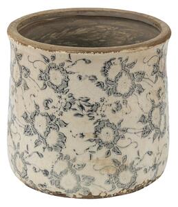 Keramický obal na kvetináč so šedými kvetmi Filon French L - Ø 17*16 cm - Clayre & Eef