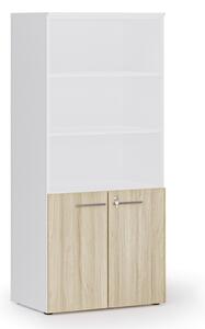 Kombinovaná kancelárska skriňa PRIMO WHITE, nízke dvere, 800 x 500 x 1781 mm, biela/dub prírodná