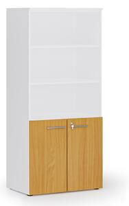 Kombinovaná kancelárska skriňa PRIMO WHITE, nízke dvere, 800 x 500 x 1781 mm, biela/buk
