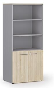 Kombinovaná kancelárska skriňa PRIMO GRAY, nízke dvere, 800 x 500 x 1781 mm, sivá/dub prírodný