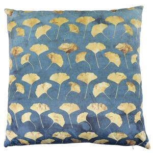 Modrý zamatový vankúš so zlatými listami ginko - 45*45*10cm - Mars & More