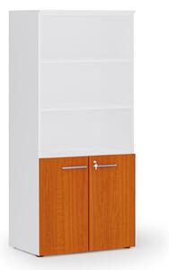 Kombinovaná kancelárska skriňa PRIMO WHITE, nízke dvere, 800 x 500 x 1781 mm, biela/čerešňa